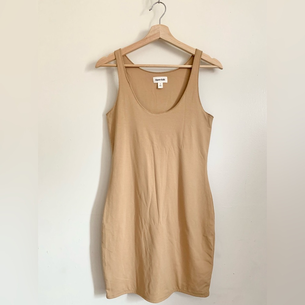 ❤️ 3/50 Open Edit Beige Cream Tan Sleeveless Bodycon Dress US Small